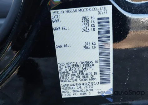 2022 Nissan Altima Sv Fwd z USA, uszkodzony, nr VIN 1N4BL4DV3NN407310